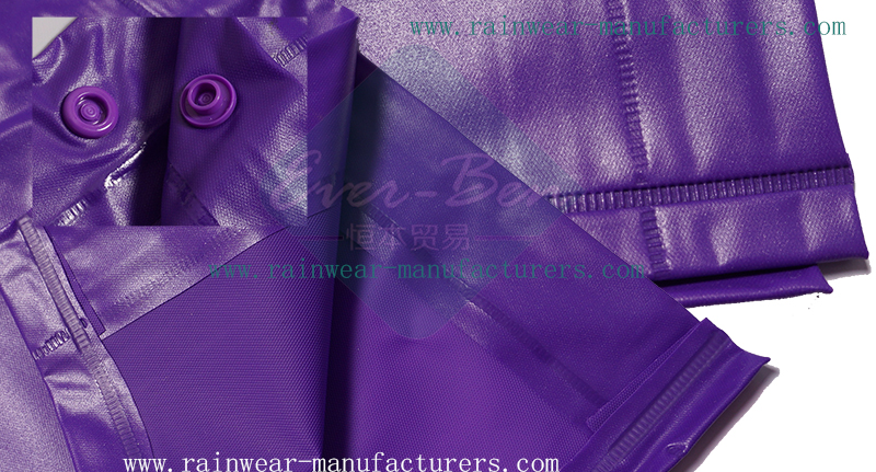 Purple  PVC hooded rain ponchos buttons